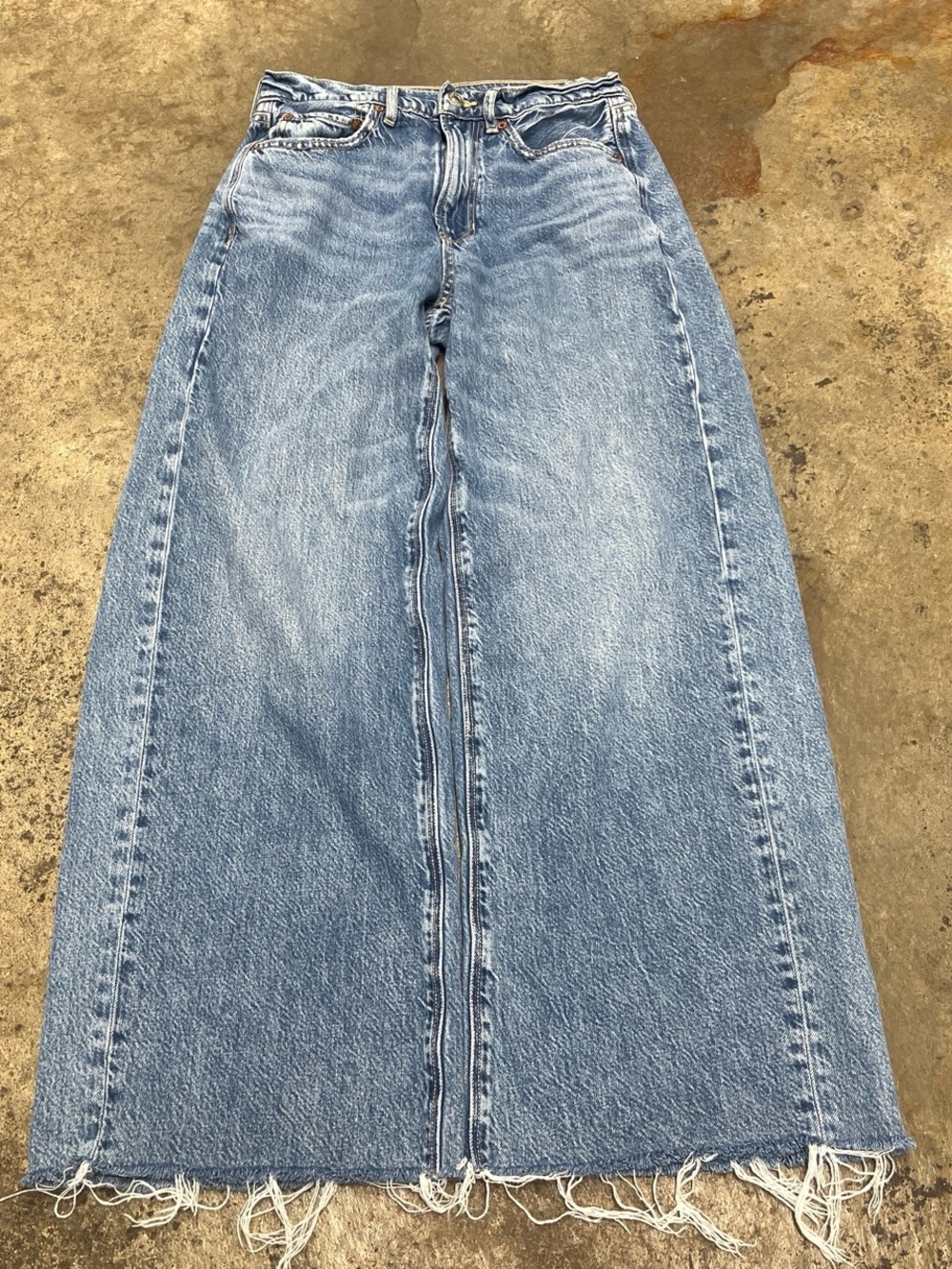 Y2K American Eagle High Rise Baggy Wide Leg Jeans Womens Size 26 Light Wash Rare